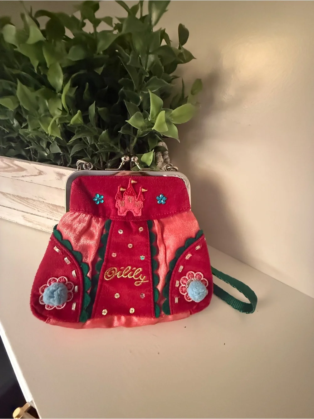 Oilily Girls Princess Castle Velvet Crossbody Purse Embroidered Sequin Bag
